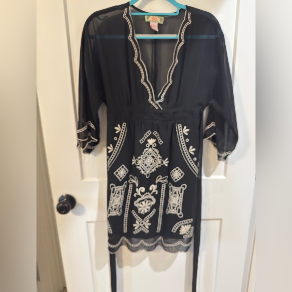 Flying Tomato Black Dress with White Embroidery